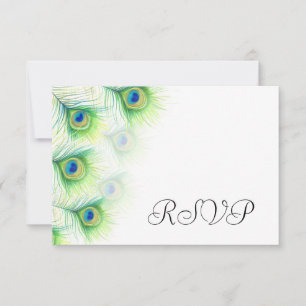 Green Peacock Feather Wedding RSVP Répondre Cartes