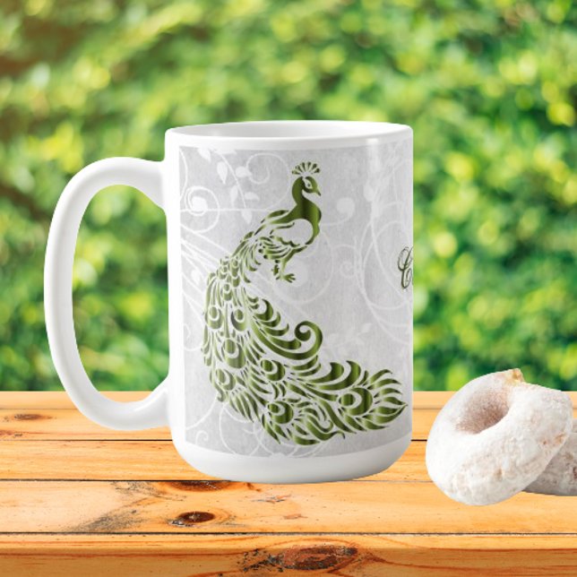 Green Peacock Personalisiert Coffee Tasse (Green Peacock Personalized Coffee Mug)