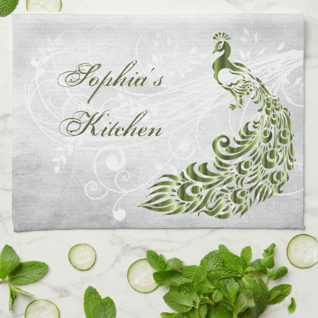 Green Peacock Personalisiertes Küchentuch (Gefaltet)