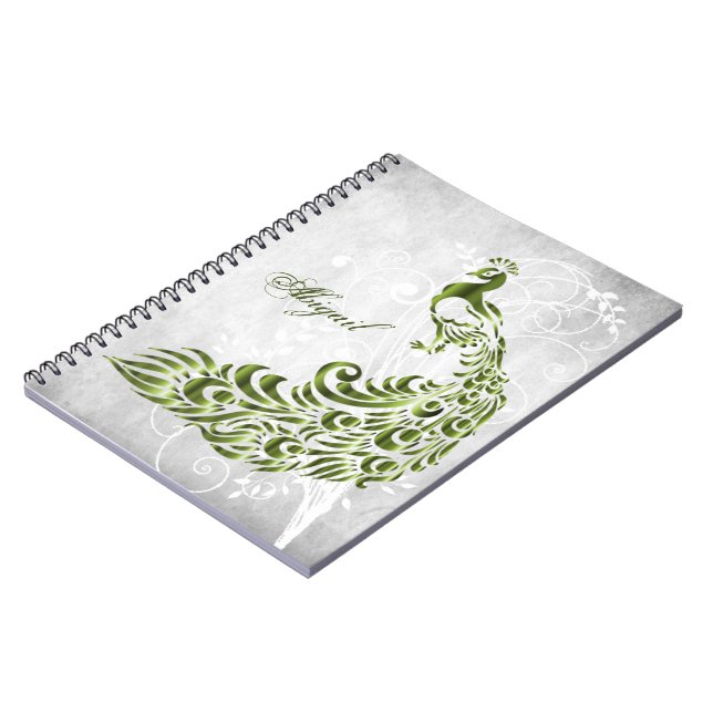 Green Peacock Personalized Spiral Foto Notebook Notizblock (Linke Seite)