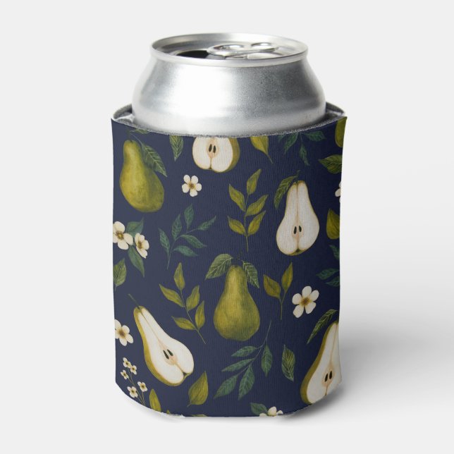 Green Pear Watercolor Pattern on Dark Blue  Dosenkühler (Kanne Vorderseite)