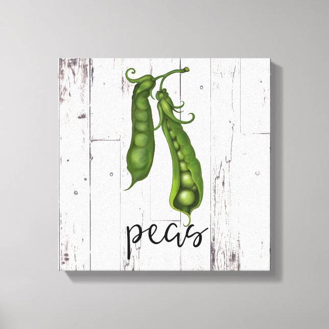 Green PEAS White Wood Rustic Bauernhof Küche Kunst Leinwanddruck (Vorderseite)