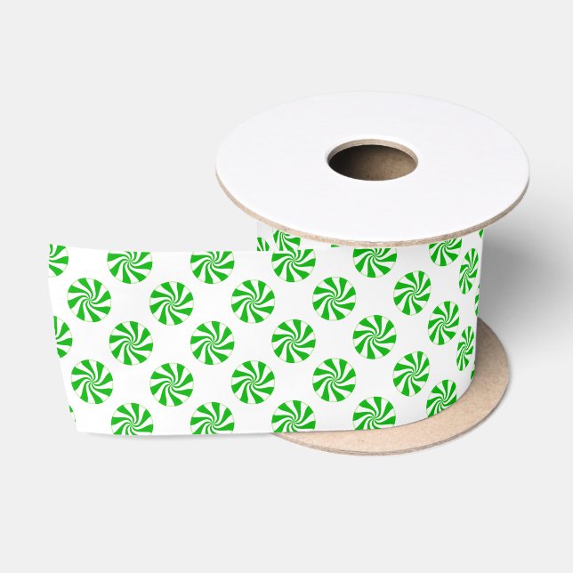 Green Peppermint Candy Cane Holiday Satinband (Spule)