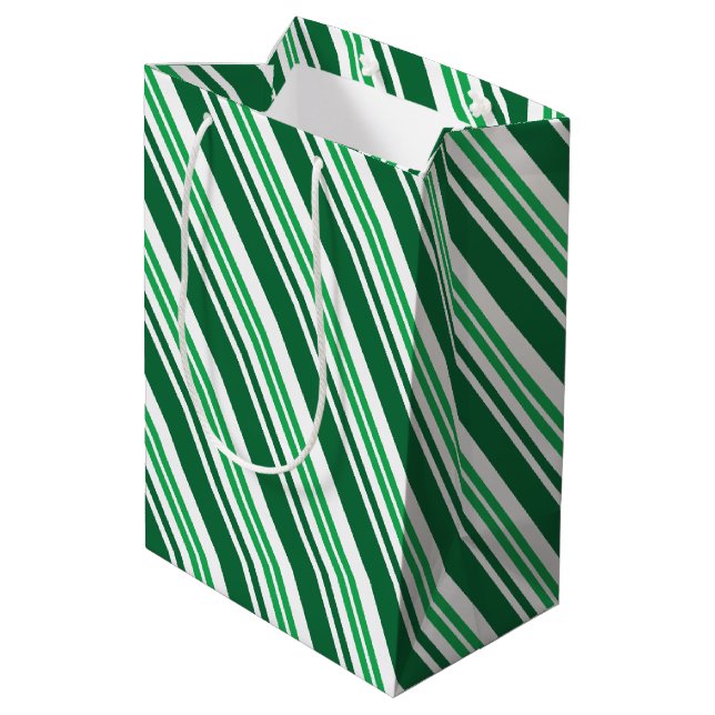 Green Peppermint Stripe Mittlere Geschenktüte (Rückseite Schrägansicht)