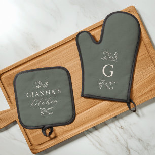 Green Personalisierte Küche Ihres Namens Ofenhandschuh & Topflappen-Set