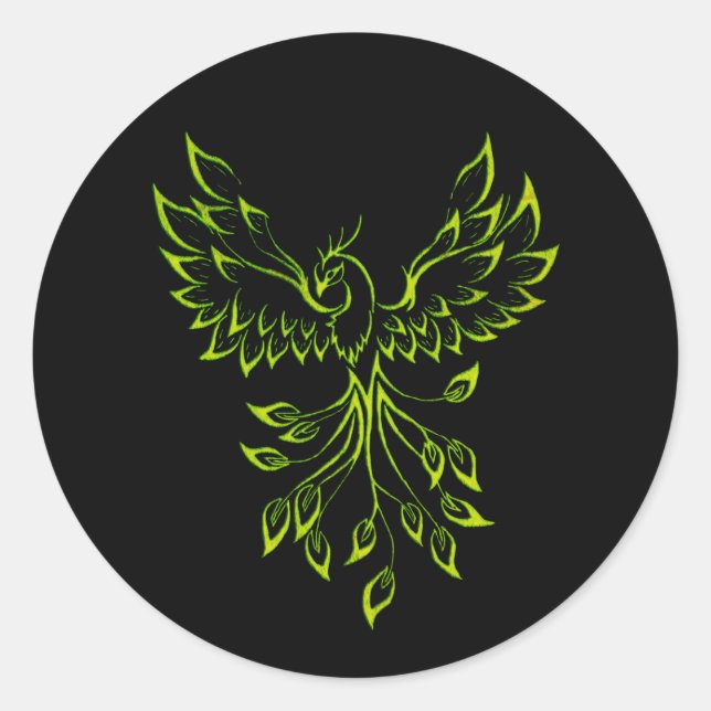 Green Phoenix steigt auf schwarz Runder Aufkleber (Vorderseite)