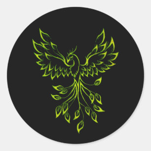 Green Phoenix steigt auf schwarz Runder Aufkleber