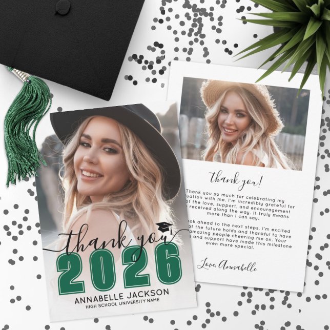 Green Photo Graduation Dankeskarte (Green Photo Graduation Thank You Card)