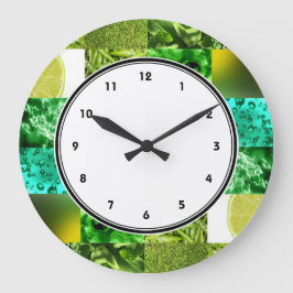 Green Photography Collage wall clock with numbers Große Wanduhr