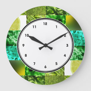 Green Photography Collage wall clock with numbers Große Wanduhr
