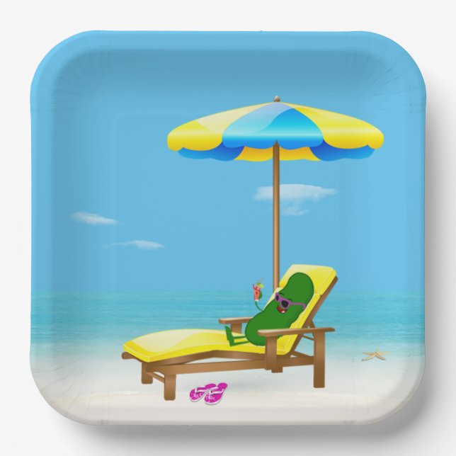 Green Pickle on Beach Chair Pappteller (Vorderseite)