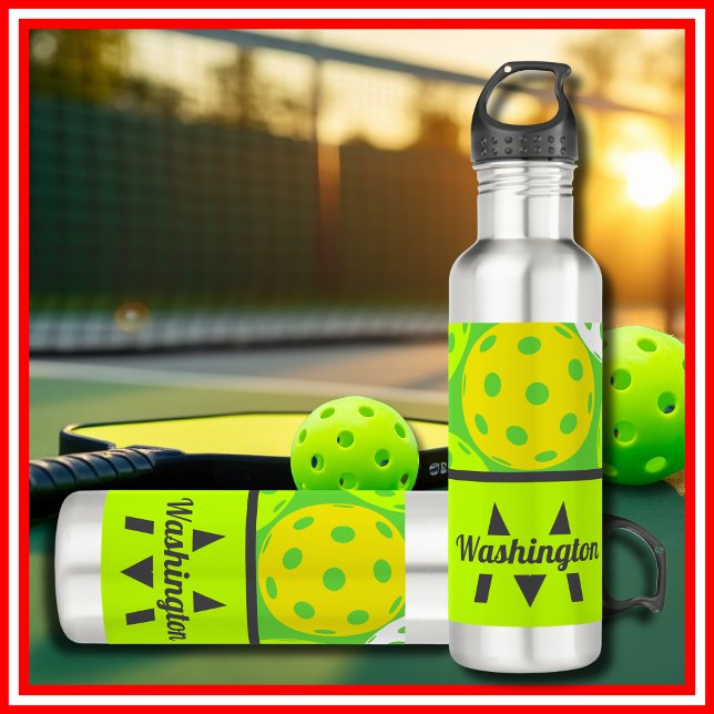 Green Pickleball Cool Modern Mit Monogramm Edelstahlflasche (Green Pickleball Cool Modern Monogrammed Stainless Steel Water Bottle)