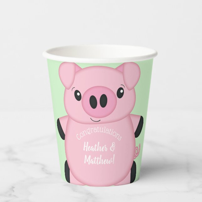 Green Pig Baby Dusche Pappbecher (Vorderseite)
