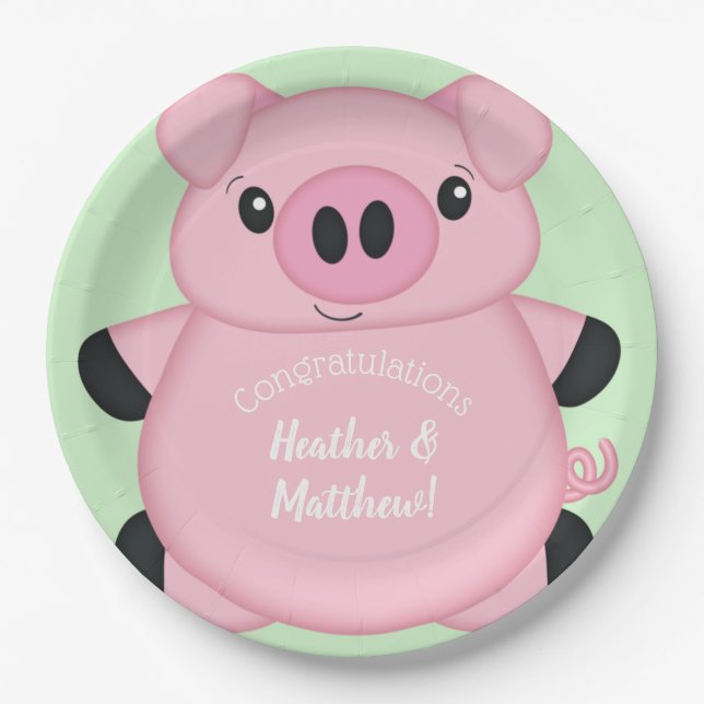 Green Pig Baby Dusche Pappteller (Vorderseite)
