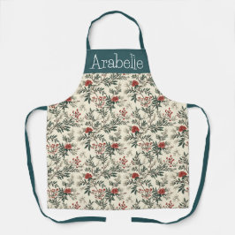 Green Pine and Red Berry Festive Kitchen Schürze