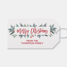 Green Pine Branch und Red Christmas Gift Tags