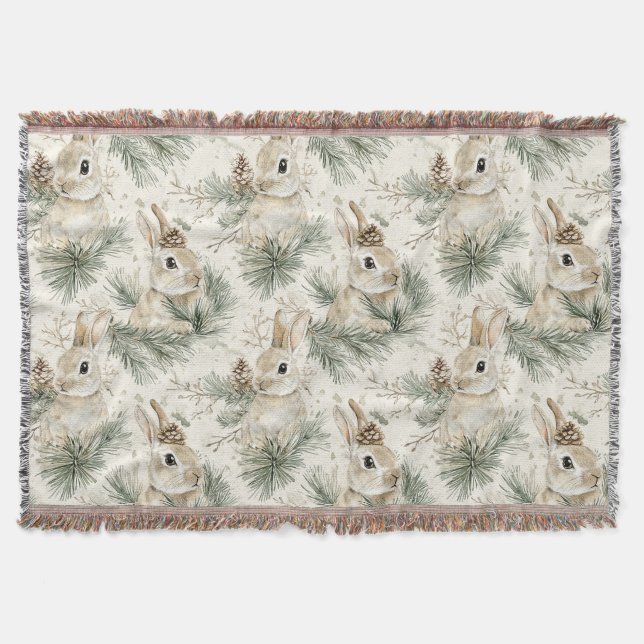 Green Pine Cones Bunny Rabbits Christmas Decke (Vorderseite)