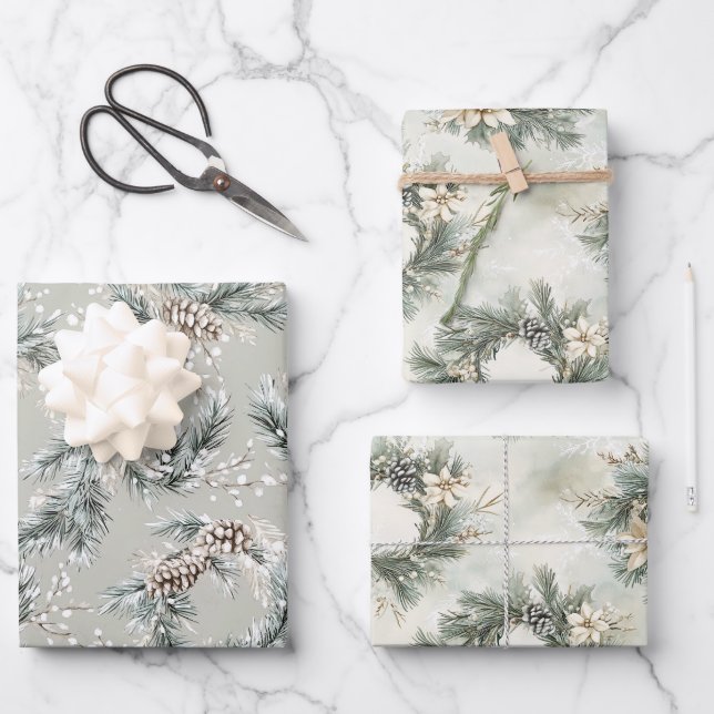 Green Pine Cones Wreaths Christmas Geschenkpapier Set (Vorderseite)