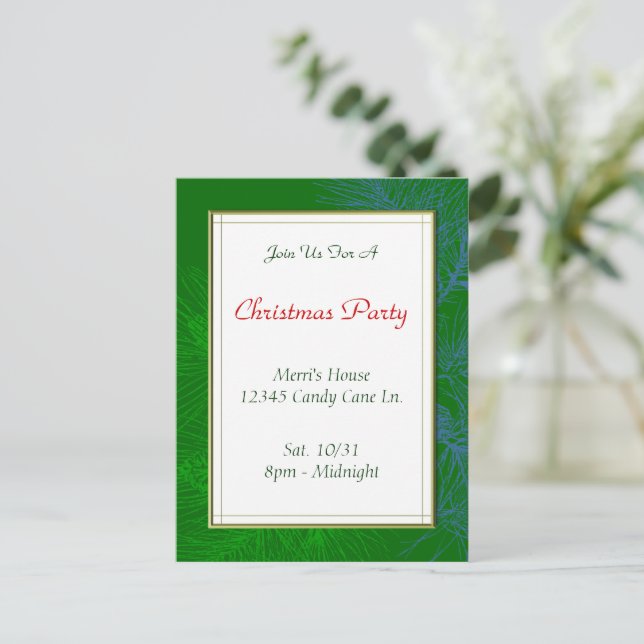 Green Pine Muster Custom Christmas Party Postcard Postkarte (Stehend Vorderseite)