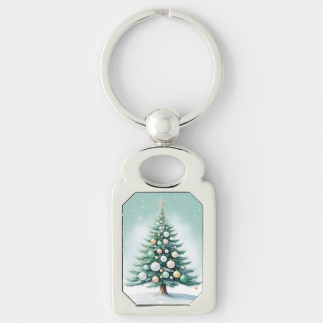 Green Pine Tree and Background | Silver Green Oran Schlüsselanhänger (Vorderseite)