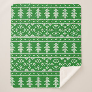 Green Pine Tree Sweater Strick Blanket Sherpadecke