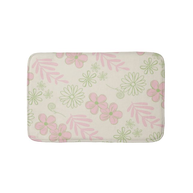 Green Pink Beige Retro Y2K 70er Blume Muster Badematte (Vorderseite)