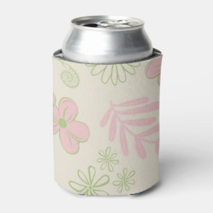 Green Pink Beige Retro Y2K 70er Blume Muster Dosenkühler