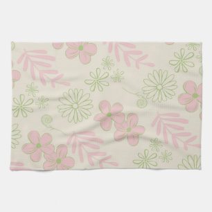 Green Pink Beige Retro Y2K 70er Blume Muster Geschirrtuch