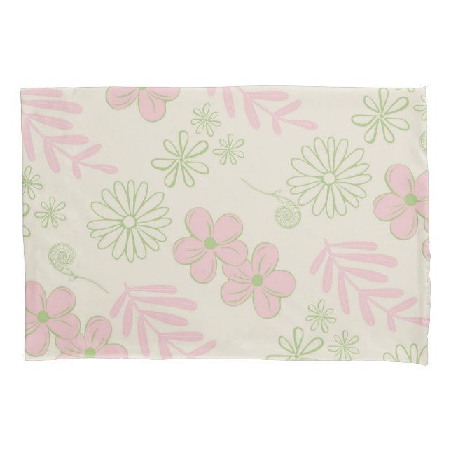 Green Pink Beige Retro Y2K 70er Blume Muster Kissenbezug (Vorderseite)