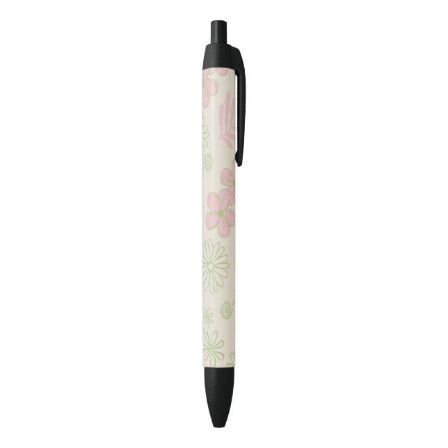 Green Pink Beige Retro Y2K 70er Blume Muster Kugelschreiber (Unterseite (Vertikal))
