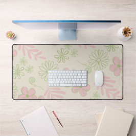 Green Pink Beige Retro Y2K 70er Blume Muster Schreibtischunterlage