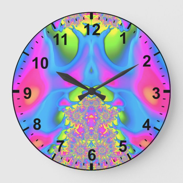 Green Pink Blue Pastellfarben Fraktal ~ Große Wanduhr (Vorderseite)