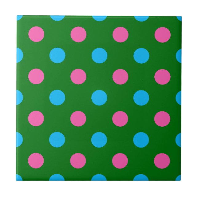 Green Pink Blue Polka Dot Pattern Fliese (Vorderseite)