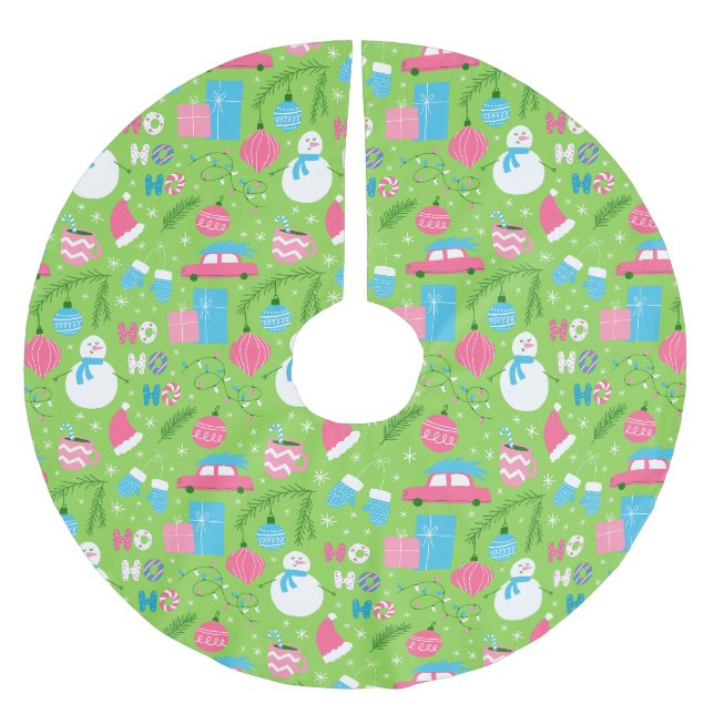 Green Pink Blue Snowmen Ornament Weihnachtsfeierta Polyester Weihnachtsbaumdecke (Vorderseite)
