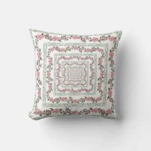 Green Pink Border Retro Y2K 70er Blume Muster Kissen