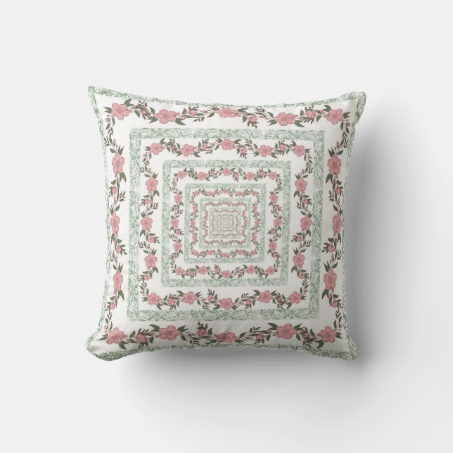 Green Pink Border Retro Y2K 70er Blume Muster Kissen (Vorderseite)