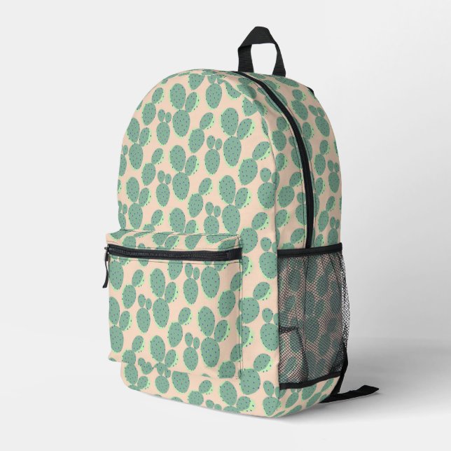 Green & Pink Cactus Pattern Bedruckter Rucksack (Rückseitige Ecke Rechts)