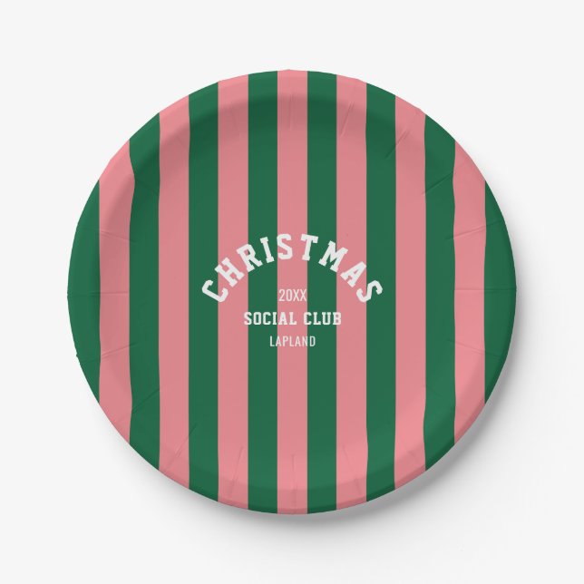 Green Pink Candy Strip Weihnachtsclub Pappteller (Vorderseite)