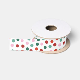 Green Pink Christmas Polka Dots Satinband