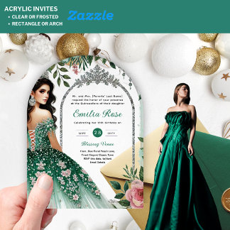 Green Pink Dress Quinceañera Silver Mis Quince Acryleinladungen