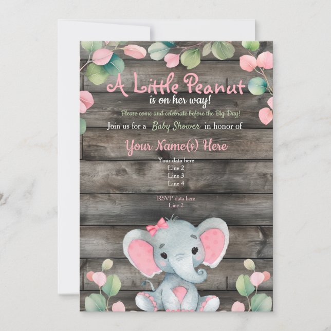 Green Pink Elephant Baby Shower Einladungskarte (Vorderseite)