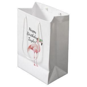 Green Pink Flamingo Birthday Mittlere Geschenktüte