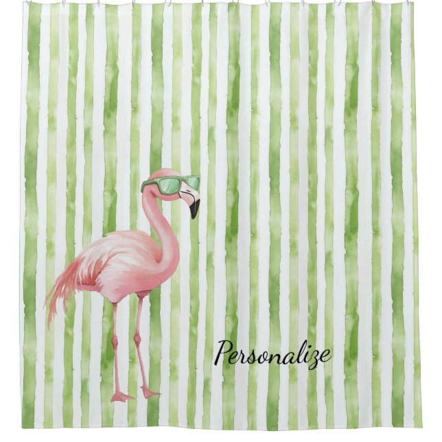 Green Pink Flamingo Duschvorhang (Vorderseite)
