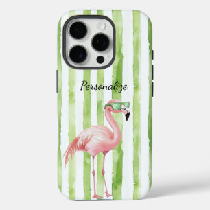Green Pink Flamingo iPhone 16 Pro Hülle