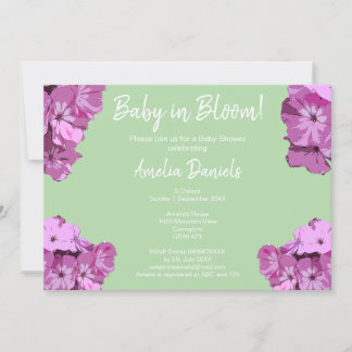 Green & Pink Floral Baby Shower Invitation Einladung