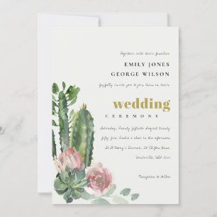 GREEN PINK FLORAL DESERT CACTI FOLIAGE WEDD EINLADUNG