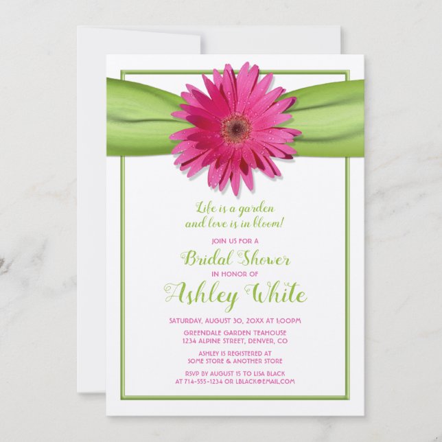 Green Pink Gerbera Daisy Bridal Dusche Einladung (Vorderseite)