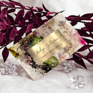Green Pink Glitzer Watercolor Business Card Visitenkarte