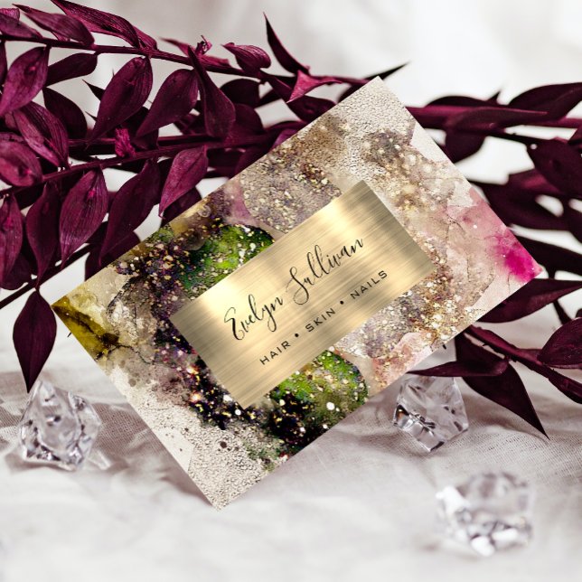 Green Pink Glitzer Watercolor Business Card Visitenkarte (Von Creator hochgeladen)