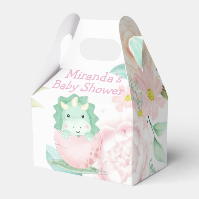 Green Pink Niedlich Dinosaur Peony Baby Dusche Geschenkschachtel (Vorderseite)